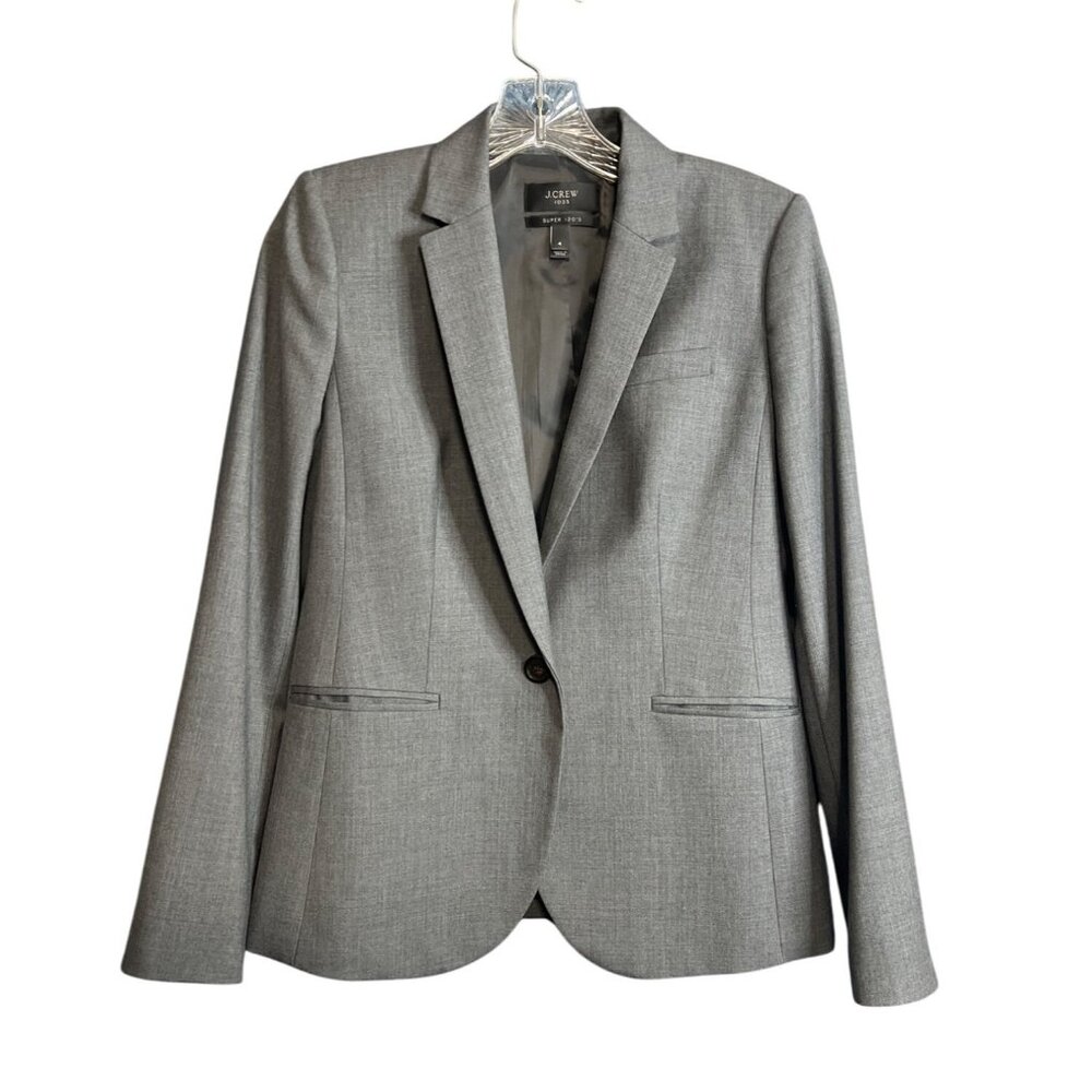 J.Crew  Womens Gray Wool Blazer Size 4 Single Button Tailored Jacket